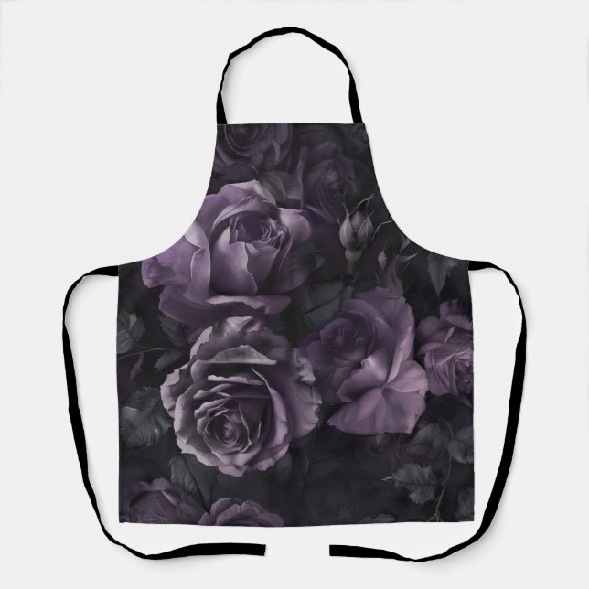 Lila Lavender Moody Rose Floral Goth Schürze (Vorderseite)