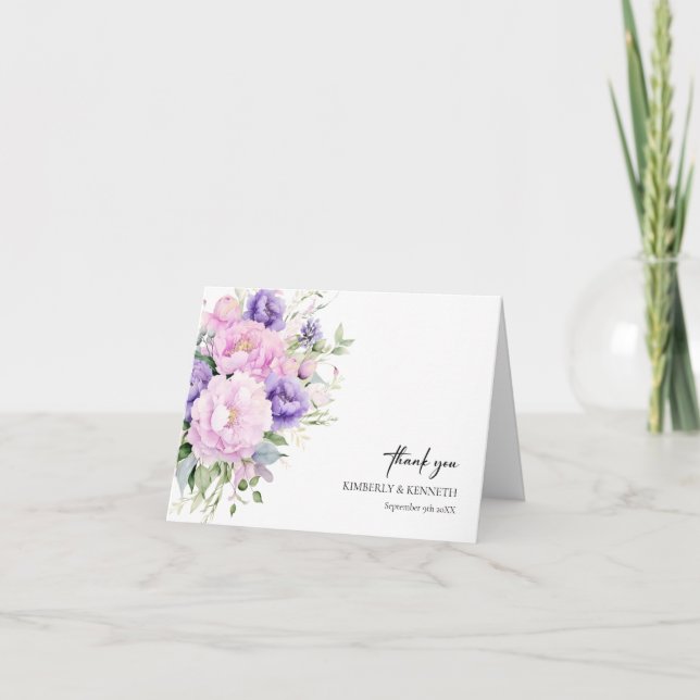 Lila Lavender Pink Floral Vielen Dank für Ihre Hoc Dankeskarte (Vorderseite)