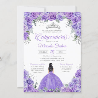 Lila Lavender Rose Silver Tiara Quinceanera Invi Einladung