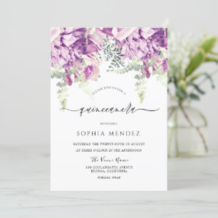 Lila Lavender & Silver Floral Quinceanera Party Einladung