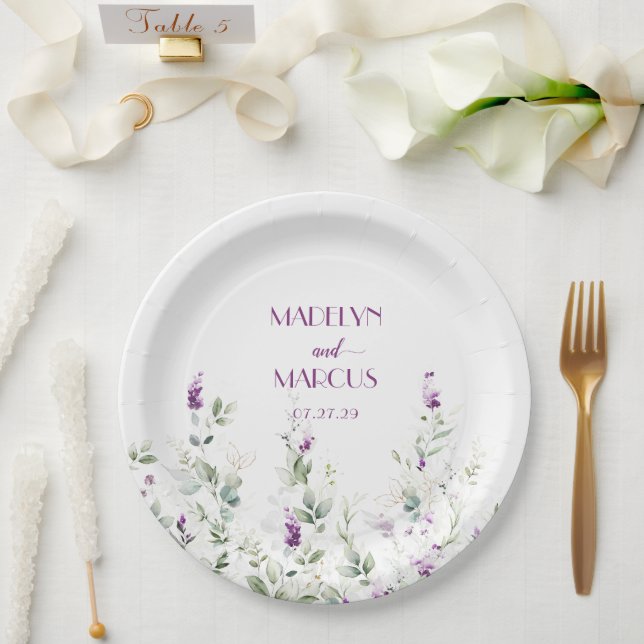 Lila Lavender Stems Grüne Hochzeitsempfang Pappteller (Hochzeit)