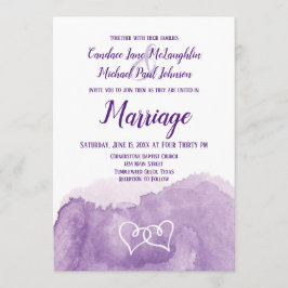Lila Lavender Watercolor Doppelherzen Hochzeit Einladung
