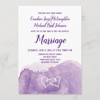 Lila Lavender Watercolor Doppelherzen Hochzeit Einladung