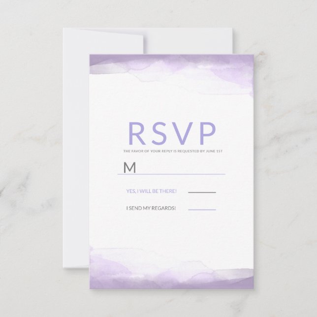 Lila Lavender Watercolor Modernes Hochzeitsszenari RSVP Karte (Vorderseite)