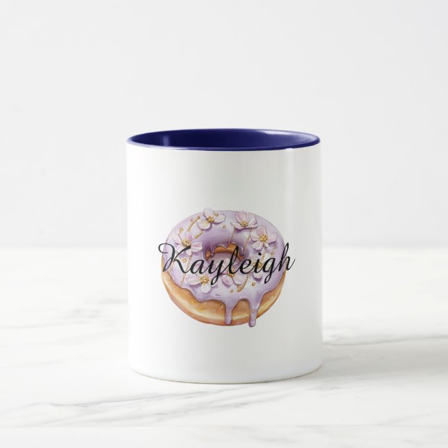 Lila Lavender White Floral Donut Tasse (Zentrum)