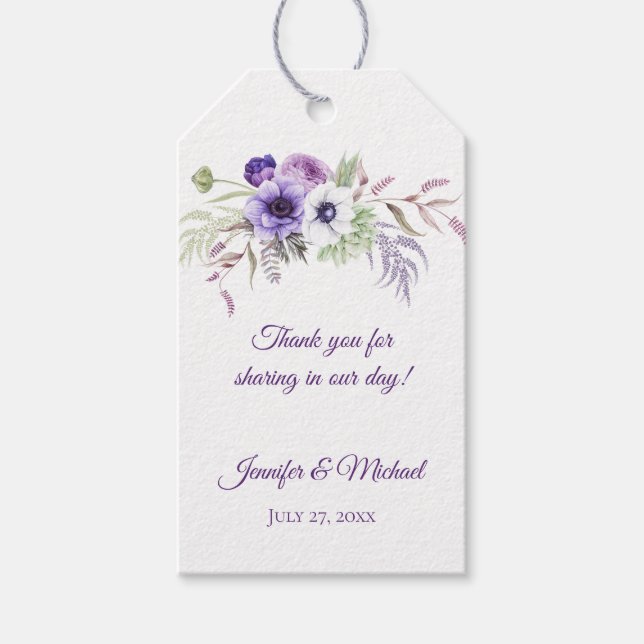 Lila Lavender White Floral Wedding Vielen Dank | Geschenkanhänger (Vorderseite)