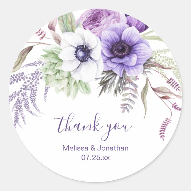Lila Lavender White Floral Wedding Vielen Dank Runder Aufkleber (Vorderseite)
