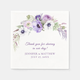 Lila Lavender White Floral Wreath Wedding Serviette