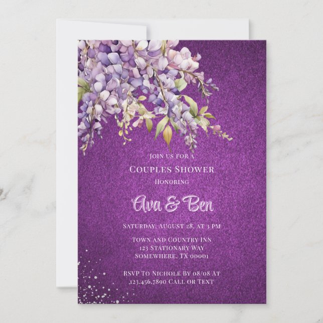 Lila Lavender Wisteria Glitzer Paare Dusche Einladung (Vorderseite)