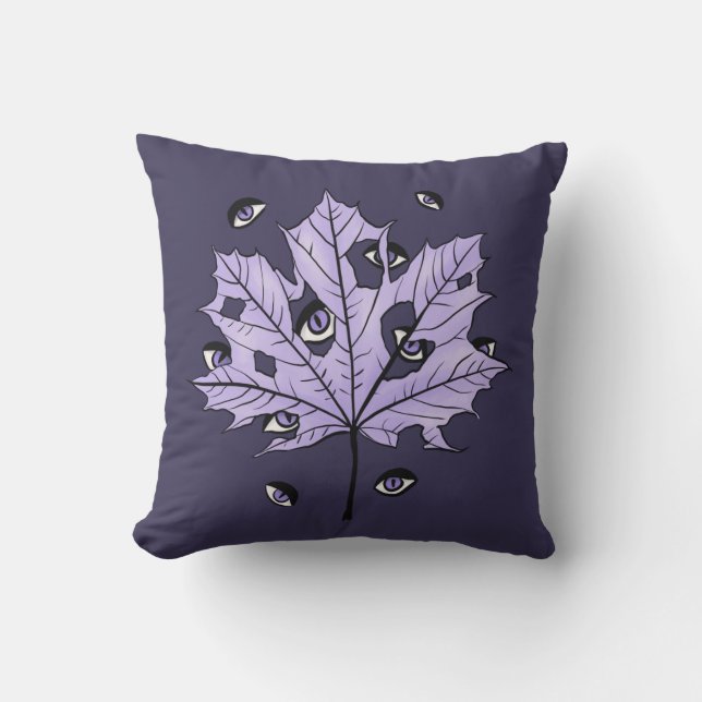 Lila Leaf Creepy Eyes - Spooky Gothic Nature Kissen (Vorderseite)