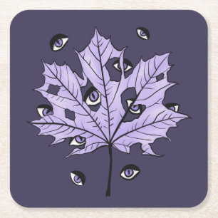 Lila Leaf Creepy Eyes - Spooky Gothic Nature Rechteckiger Pappuntersetzer