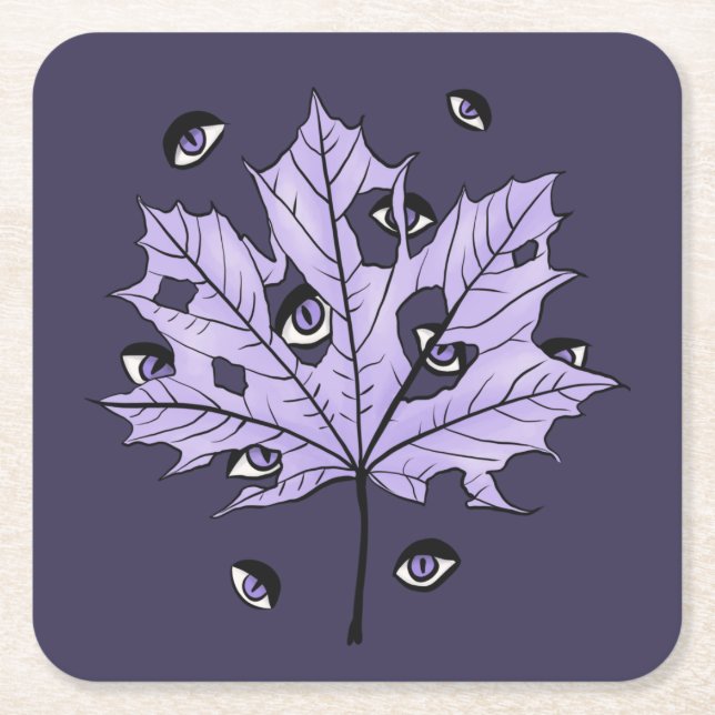 Lila Leaf Creepy Eyes - Spooky Gothic Nature Rechteckiger Pappuntersetzer (Vorderseite)