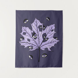 Lila Leaf Creepy Eyes - Spooky Gothic Nature Wandteppich