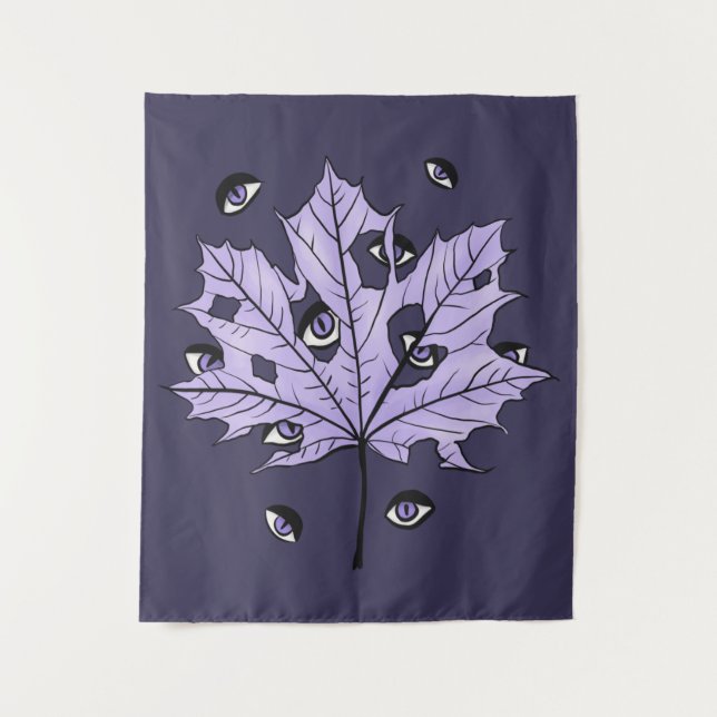 Lila Leaf Creepy Eyes - Spooky Gothic Nature Wandteppich (Vorderseite)