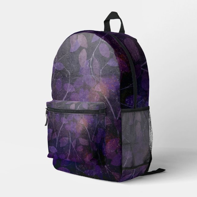 Lila Leaf Glow Bedruckter Rucksack (Rückseitige Ecke Rechts)