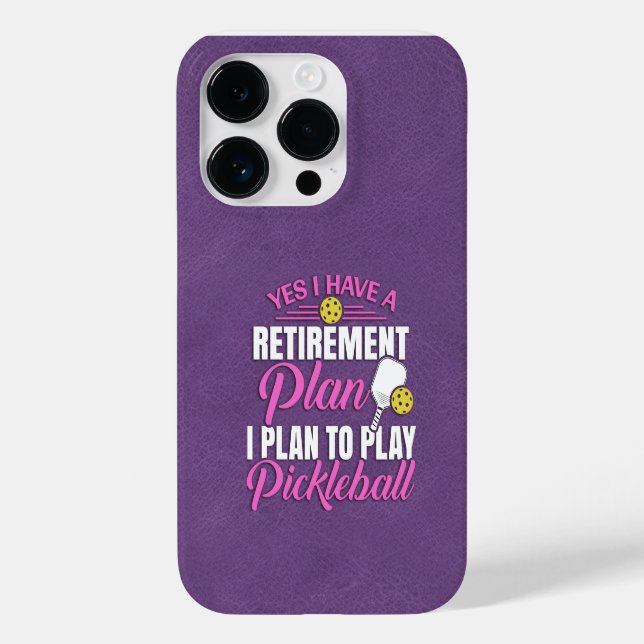 Lila Leather Funny Pickleball Case-Mate iPhone 14 Pro Hülle (Rückseite)