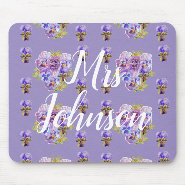 Lila Lehrer Name floraler Computer-Mauspad Mousepad (Vorne)
