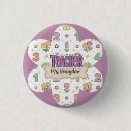 Lila Lehrer Schul Zahlen Muster Button