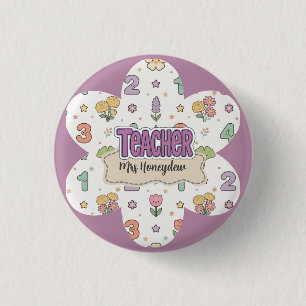 Lila Lehrer Schul Zahlen Muster Button