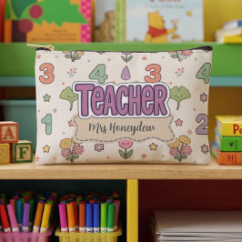 Lila Lehrer Schul Zahlen Muster Zubehörtasche
