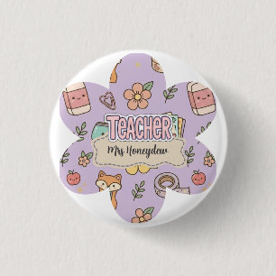 Lila Lehrer Schulbedarf Muster Button