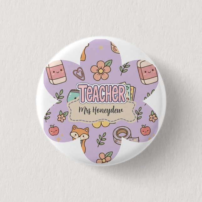 Lila Lehrer Schulbedarf Muster  Button (Vorderseite)