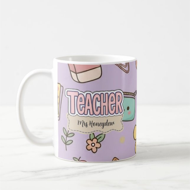 Lila Lehrer Schulbedarf Muster  Kaffeetasse (Links)