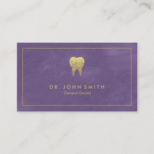 Lila Leinwand Golden Frame & Tooth - Zahnarzt Terminkarte (Vorderseite)