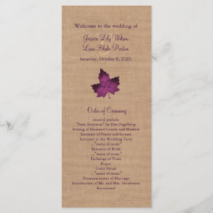 Lila Leinwand-mit Monogramm Hochzeits-Programm Programm
