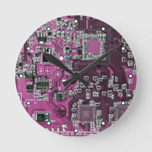 Lila Leiterplattenplatine Runde Wanduhr
