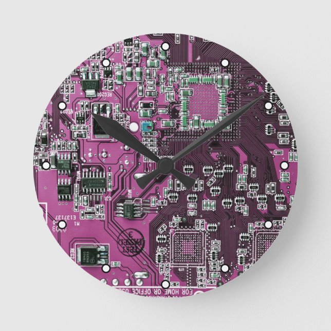 Lila Leiterplattenplatine Runde Wanduhr (Vorderseite)