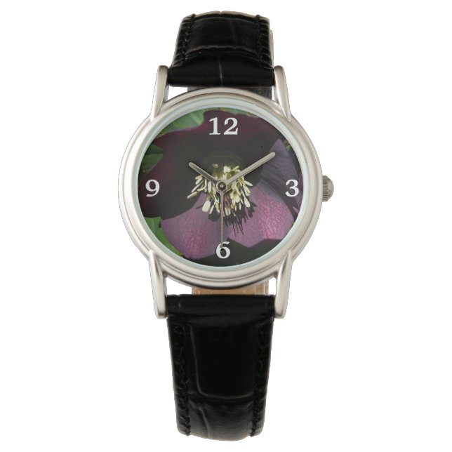 Lila Lenten Rose Ostern Blume Armbanduhr (Vorderseite)
