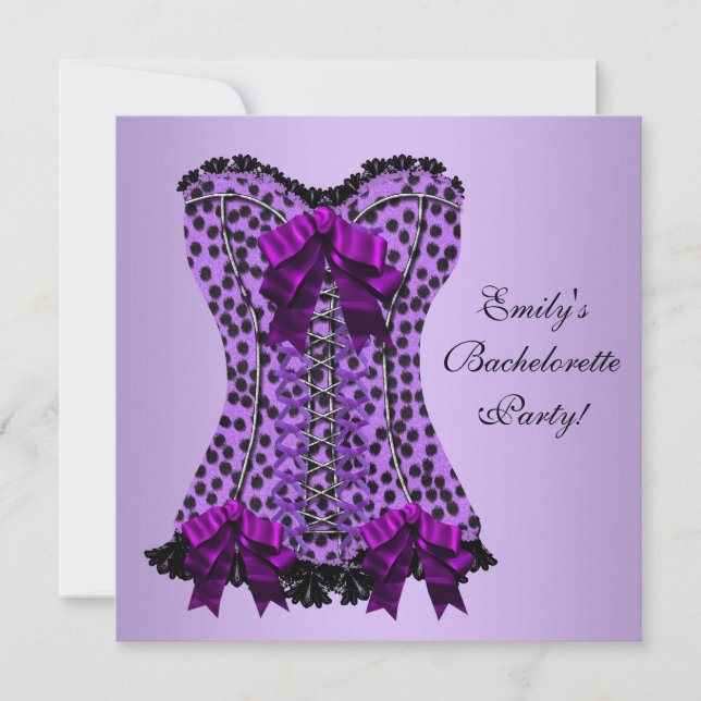 Lila Leopard Corset Lila Junggeselinnen-Abschied Einladung (Vorderseite)