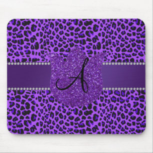 Lila Leopard des Monogramms Mousepad