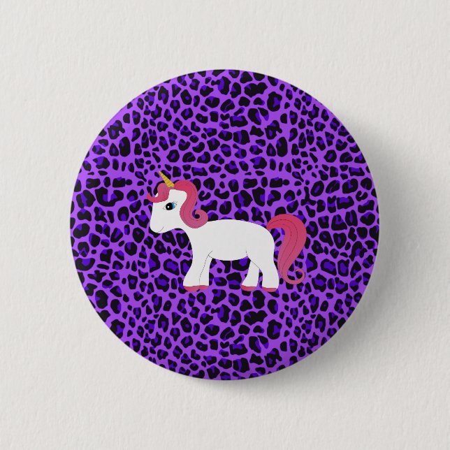 Lila Leopard des niedlichen Unicorn Button (Vorderseite)