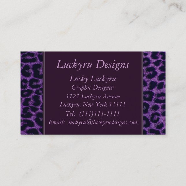 Lila Leopard-Druck-Geschäfts-Karte Visitenkarte (Vorderseite)