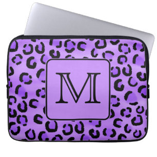 Lila Leopard-Druck-Gewohnheits-Monogramm Laptopschutzhülle