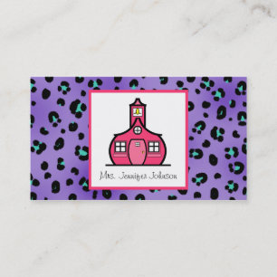 Lila Leopard-Druck-Rosaschoolhouse-Lehrer Visitenkarte