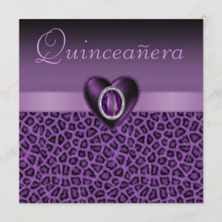 Lila Leopard-Druck u. Bling Herzen Quinceanera Einladung