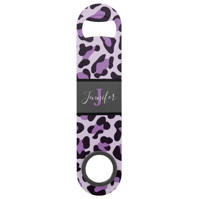 Lila Leopard Druckgeschwindigkeit Flaschenöffner (Vorderseite)