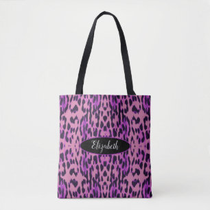 Lila Leopard-Druckmuster Monogramm Tasche