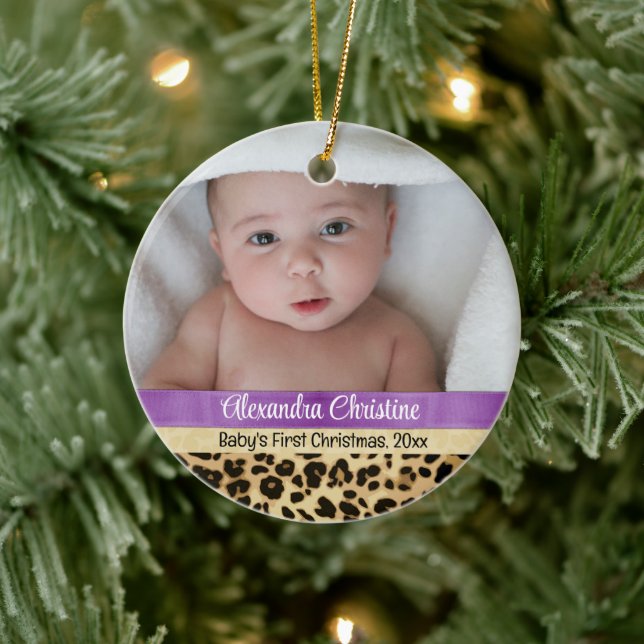 Lila Leopard Girl Babys Erstes Foto Ce Keramik Ornament (Baum)