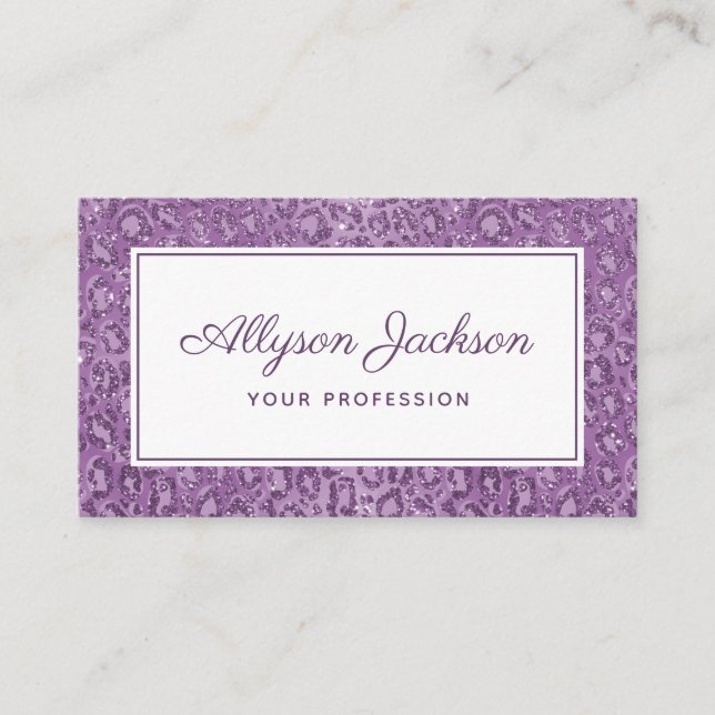 Lila Leopard Glitzer Business Card Visitenkarte (Vorderseite)