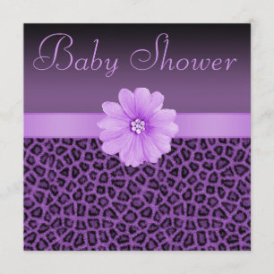 Lila Leopard Print & Bling Blume Babydusche Einladung