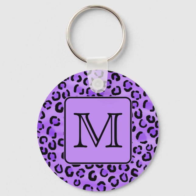 Lila Leopard Print Custom Monogram. Schlüsselanhänger (Vorderseite)