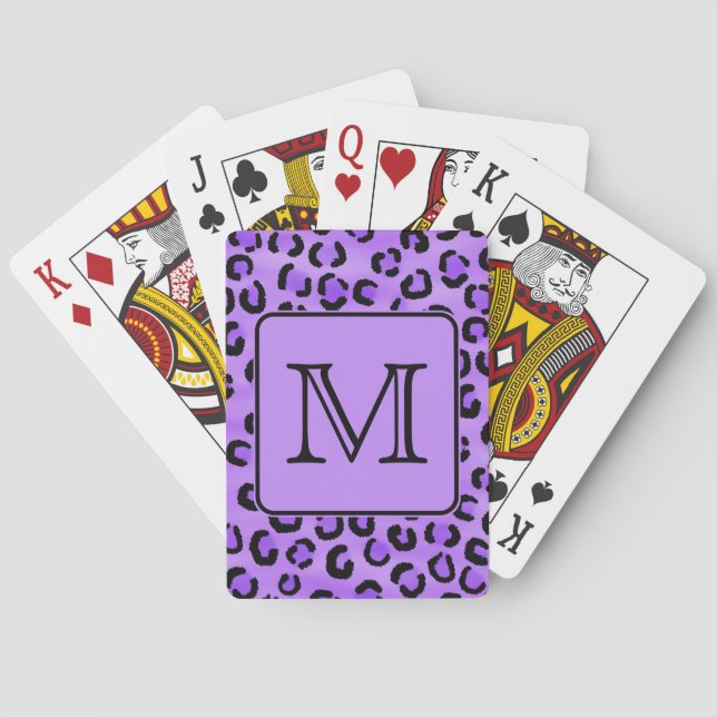 Lila Leopard Print Custom Monogram. Spielkarten (Rückseite)