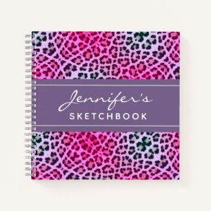 Lila Leopard Print Monogram Artist Sketchbook Notizbuch