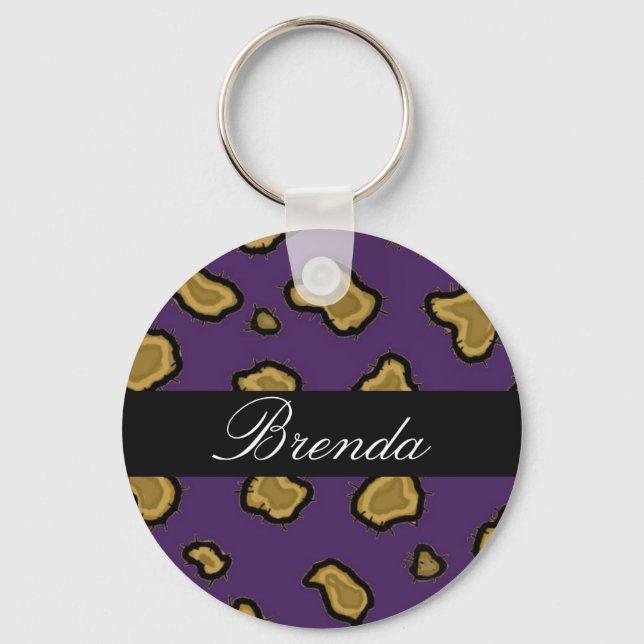 Lila Leopard Print Personalisiert Key Chain Schlüsselanhänger (Vorderseite)