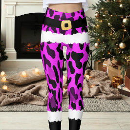 Lila Leopard Print Santa Claus Kostüme Weihnachten Leggings