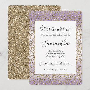 Lila Leopard-Printwerbung für Weißgold Glitzer Einladung